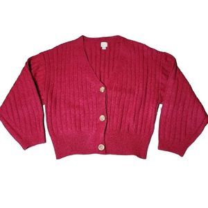 A New Day soft wide ribbed knit deep v cardigan triple button sweater